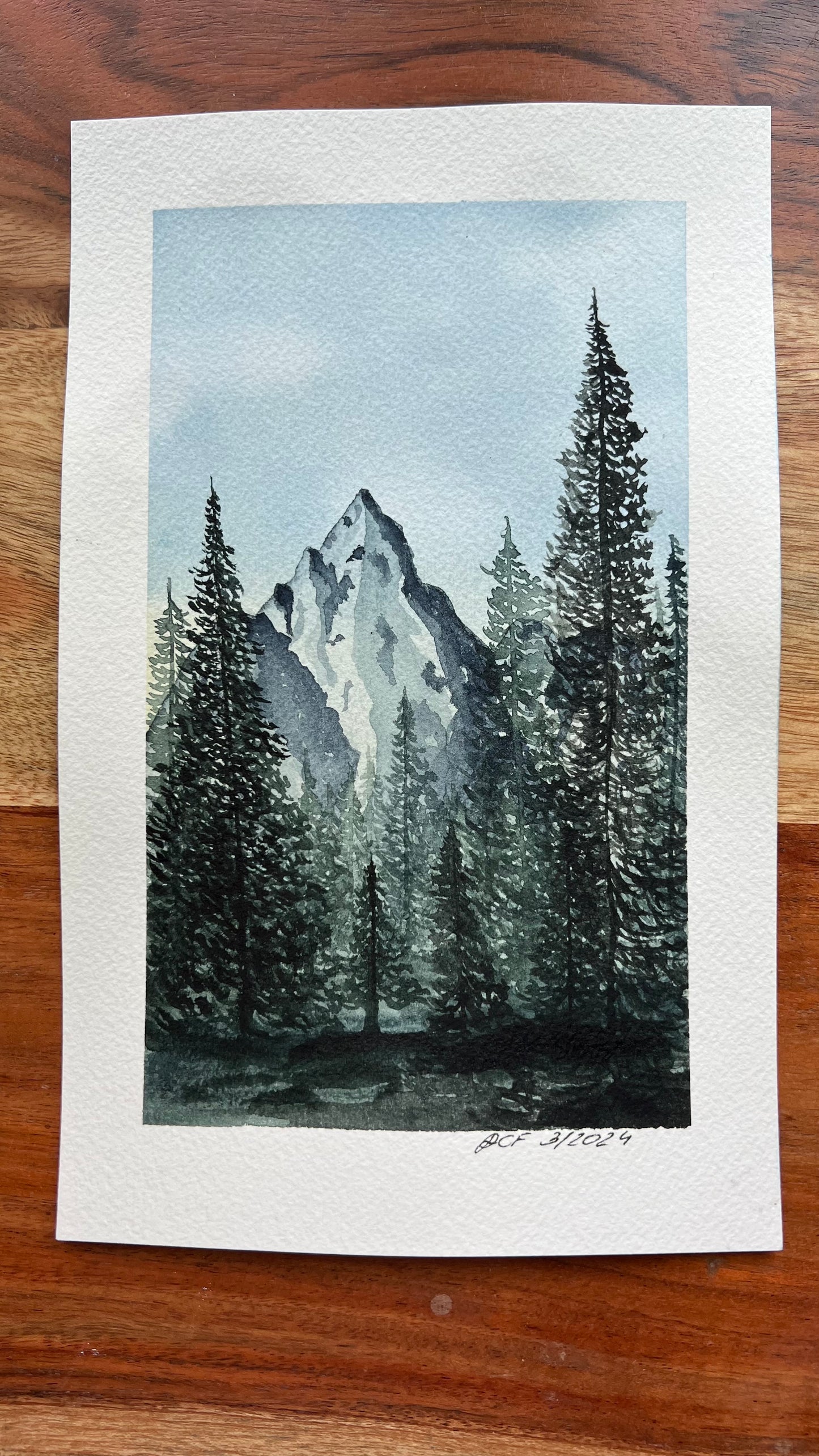 9.5x6", 'Forest Peak No.2', original watercolor painting, landscape, unframed