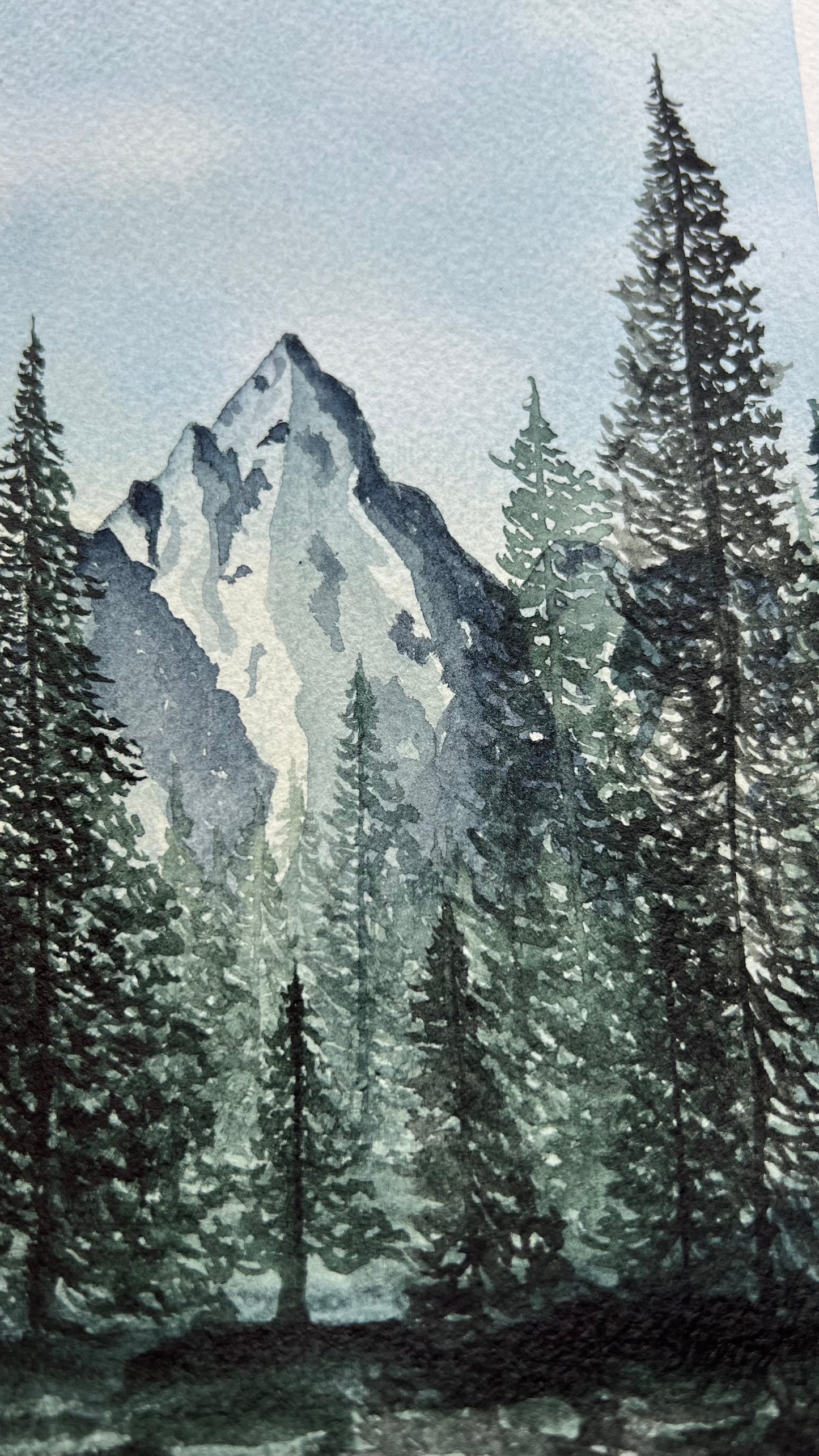 9.5x6", 'Forest Peak No.2', original watercolor painting, landscape, unframed