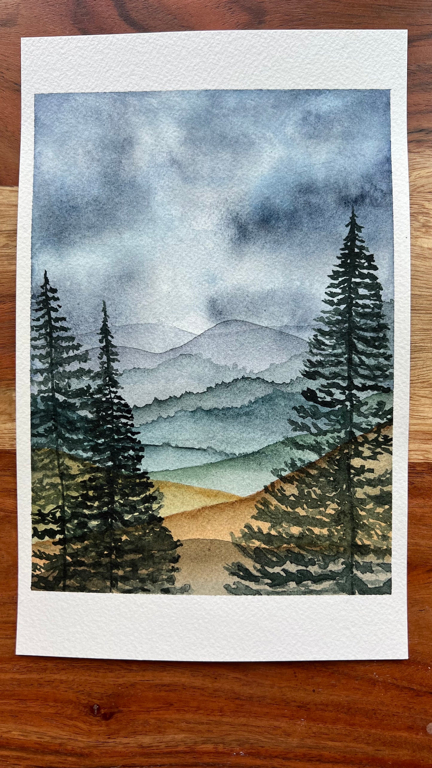 9.5x6", 'Stormy Mountains', original watercolor painting, landscape, unframed