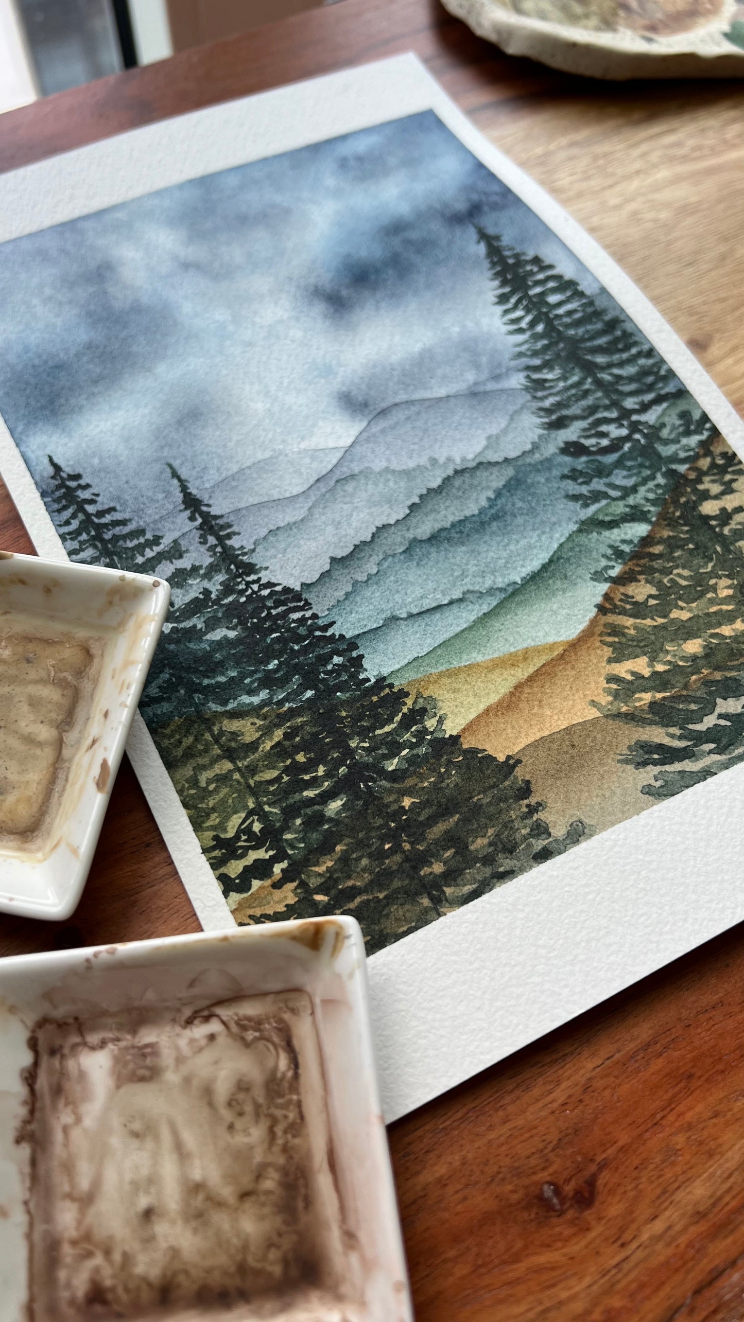 9.5x6", 'Stormy Mountains', original watercolor painting, landscape, unframed