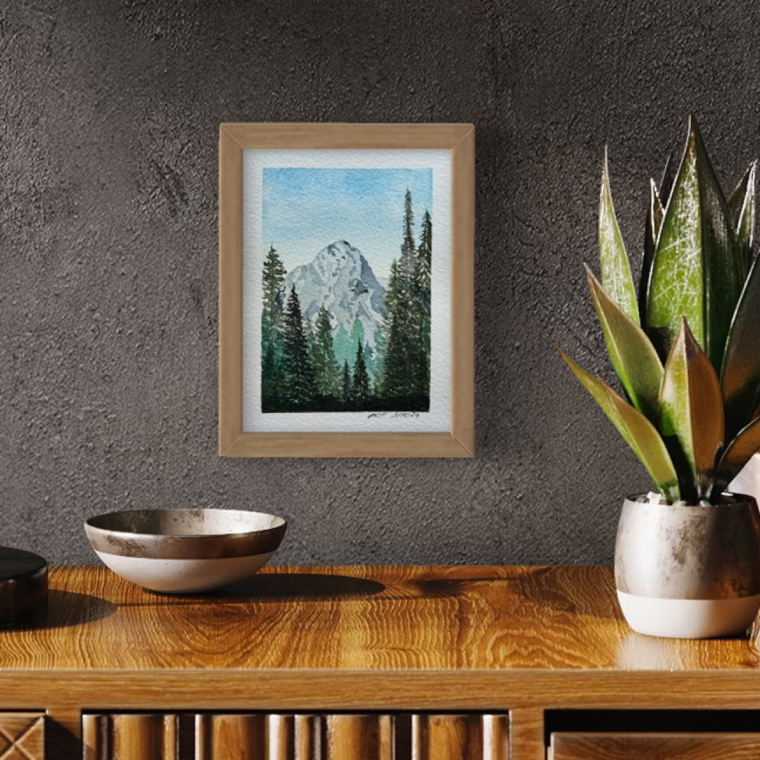 6x4.5", 'Forest Peak', original watercolor painting, landscape, unframed