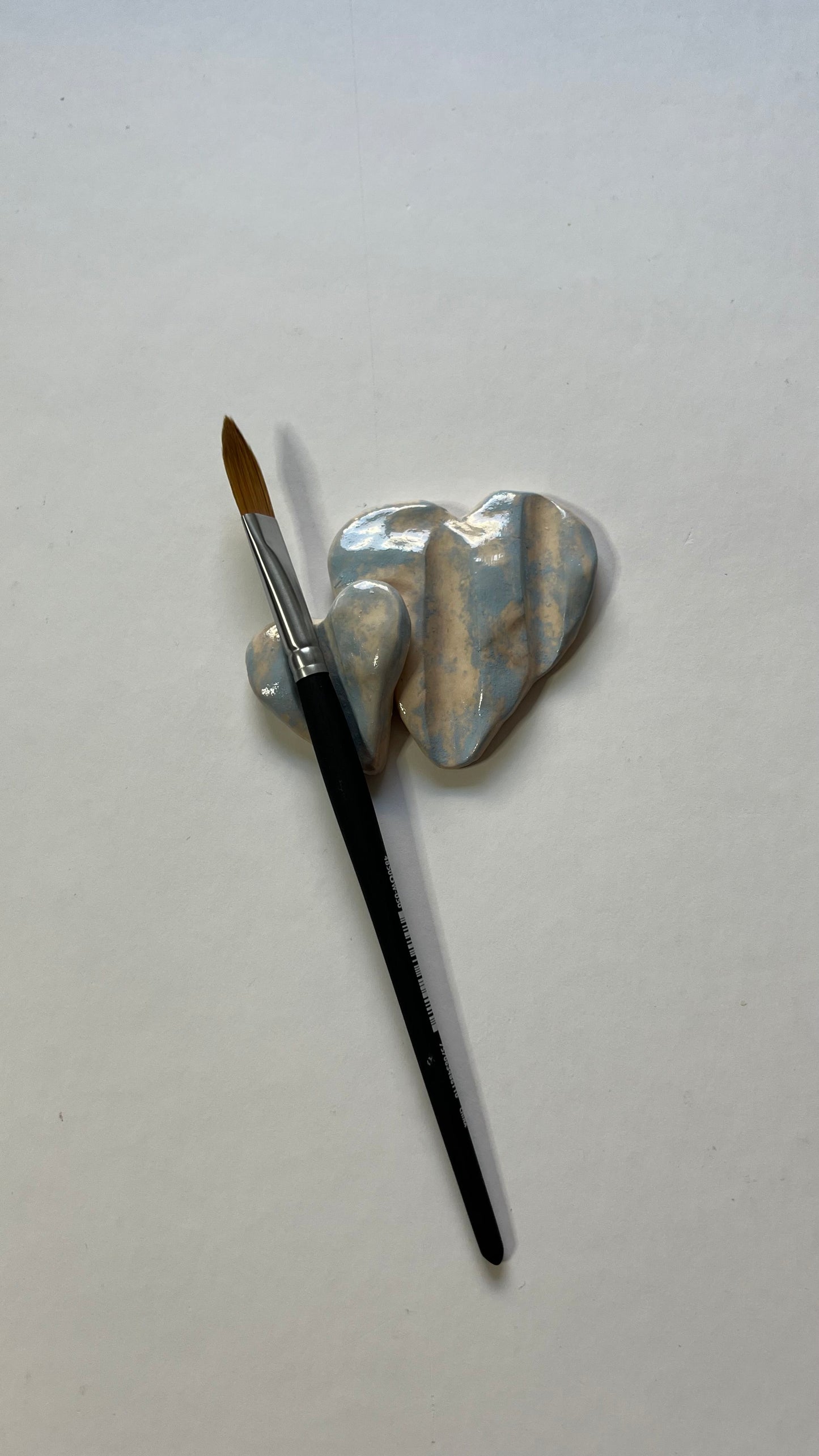 Blue Sky Double Heart Paint Brush Rest, handmade
