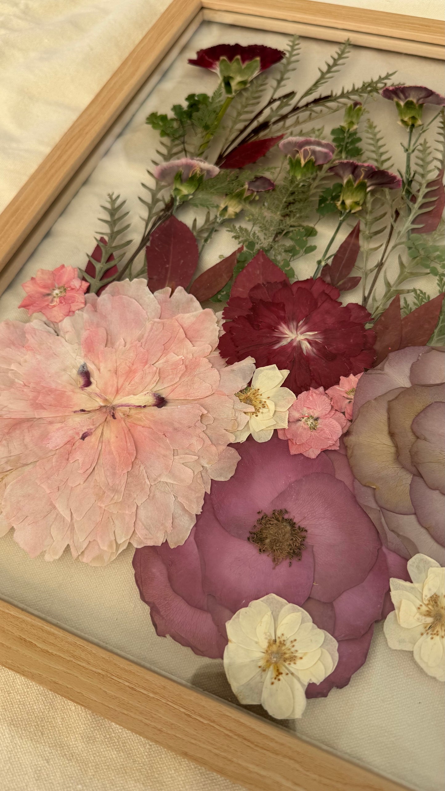 Pressed Flowers in Solid Wood Frame, 50% deposit