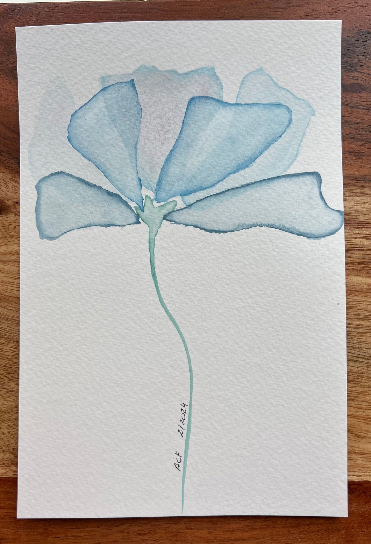 7x5", 'Beauty of Blue', original watercolor painting, unframed