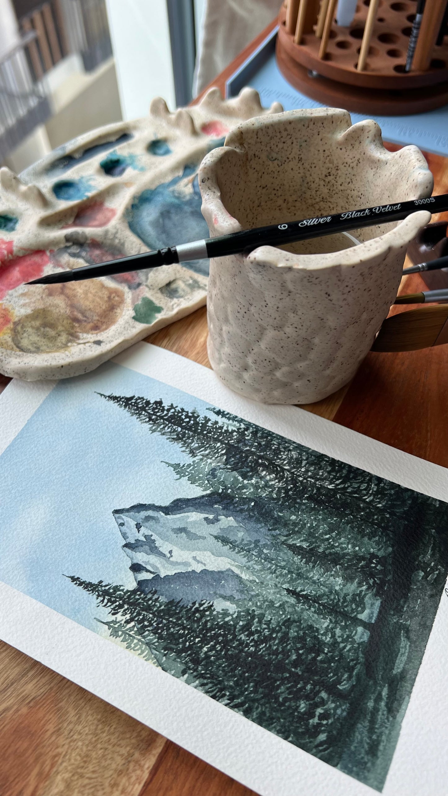 9.5x6", 'Forest Peak No.2', original watercolor painting, landscape, unframed