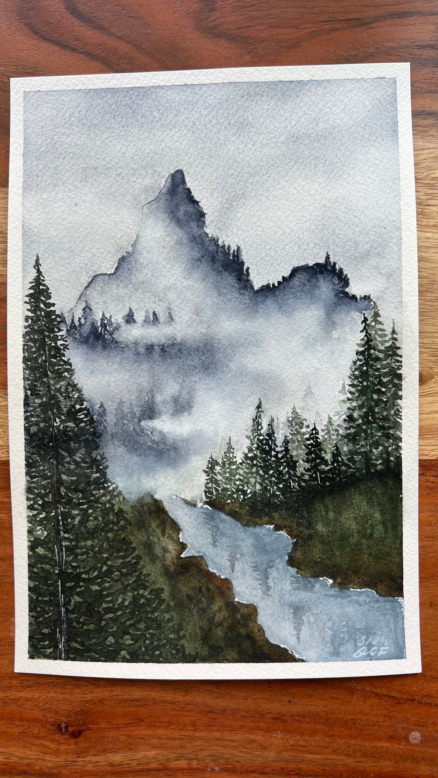 9X6", 'Forest Peak No.3', original watercolor painting, unframed