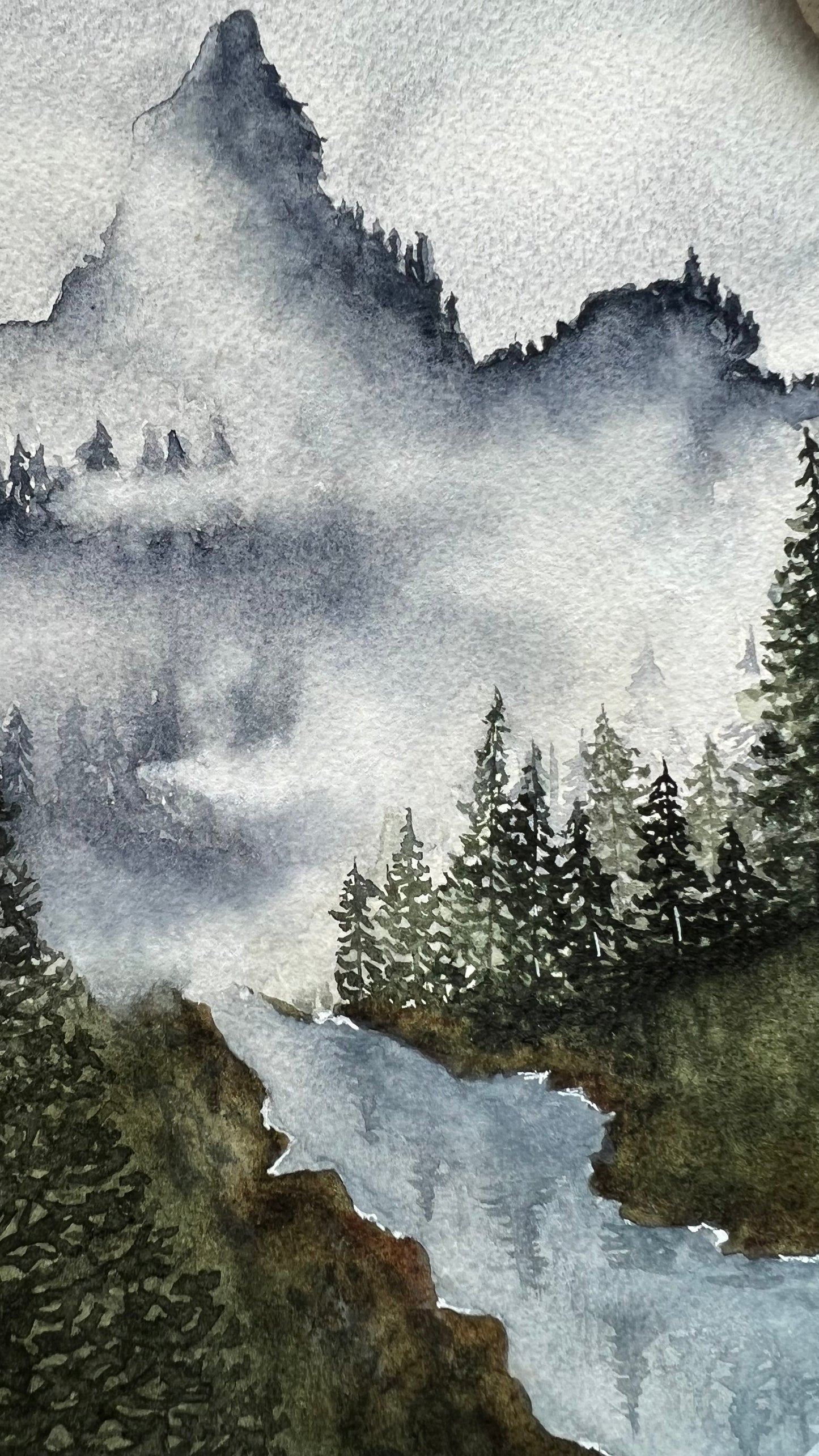 9X6", 'Forest Peak No.3', original watercolor painting, unframed