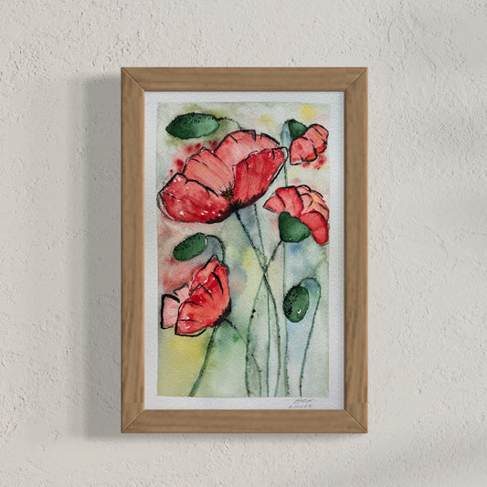 9.5x6", 'Red Poppies No.2', original watercolor painting,  unframed