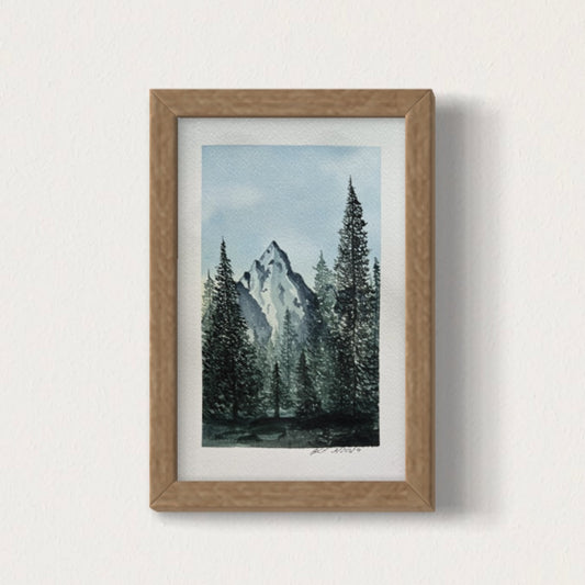 9.5x6", 'Forest Peak No.2', original watercolor painting, landscape, unframed