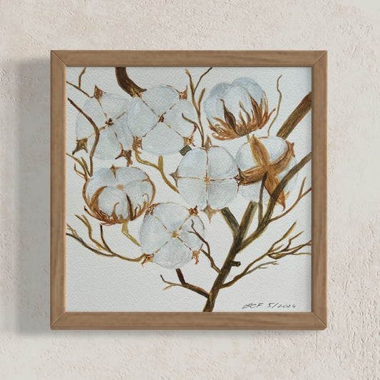 8X8", 'Cotton Tree Branch', original watercolor painting, unframed