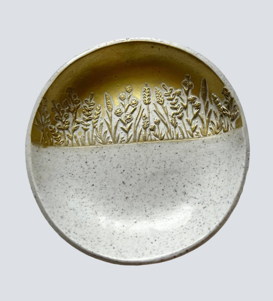 Golden Meadow Trinket Dish, Handmade, ~3.9 in